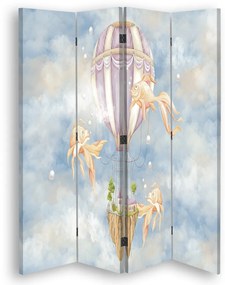 Gario Paraván Holégballon, ház és halak a kék égen Méret: 145 x 170 cm, Kivitelezés: Klasszikus paraván