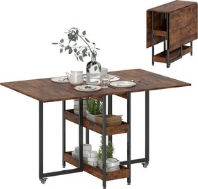 HOMCOM Hajtható Étkezőasztal 2-4 Fő Részére 2 Nyitott Polccal, Konyhaasztal Kerekekkel Kicsi Terekhez, Étkező, Konyha 133,4 x 80 x 75 cm Rusztikus Bar