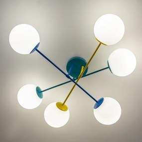 Felületre szerelhető csillár MOON 6xE27/15W/230V türkiz/sárga/kék
