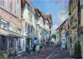 Kép - régi város sikátora, akril festmény (70x50 cm)