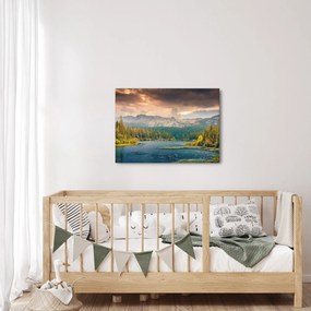 Egy kép a hegyi folyó és a hegyek (70x50 cm)