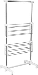 HOMCOM Torony Ruhaszárító Állvány, Kihúzható, 3 Szinttel, Összecsukható Szárnyakkal, Kerekekkel, Fehér, 83-136,5 x 45,5 x 154 cm | Aosom