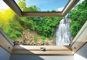 Fotótapéta - Kilátás a vízesésre az ablakból (152,5x104 cm)