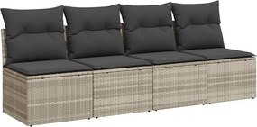 vidaXL 4 személyes világosszürke polyrattan kerti kanapé párnával