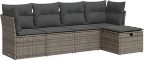 vidaXL 5 részes szürke polyrattan kerti ülőgarnitúra párnákkal