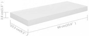 magasfényű fehér MDF lebegő fali polc 60 x 23,5 x 3,8 cm