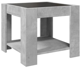 betonszürke szerelt fa dohányzóasztal LED-del 53 x 53 x 45 cm