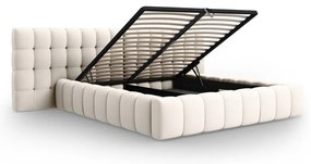 Krémszínű kárpitozott ágyneműtartós franciaágy ágyráccsal 180x200 cm Mamaia – Micadoni Home
