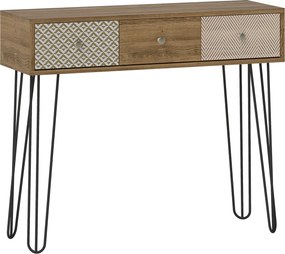 HOMCOM Keskeny Konsole Asztal, Északi Stílusú Belső Terű Asztal, 3 Fiókos Keskeny Bejárati Asztal Acél Lábakkal, Oldal Asztal, Nappalihoz, Bejárathoz,