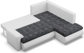 Tokio sarokkanapé, L alakú háttámlával, 2 ágyneműtartóval, fonott + műbőr, jobboldali, sötétszürke - fehér