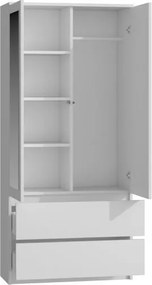SS-90 gardróbszekrény, tükörrel, fehér