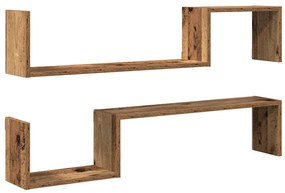 2 db antik fa színű szerelt fa fali polc 100 x 15 x 20 cm