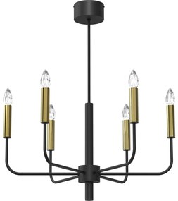 Csillár zsinóron AKASYA 6xE14/15W/230V fekete/arany