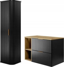 Fürdőszoba szett mosdó alá akasztós szekrény 80-as fekete Ryfle