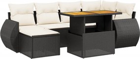 vidaXL 7 részes fekete polyrattan kerti ülőgarnitúra párnával