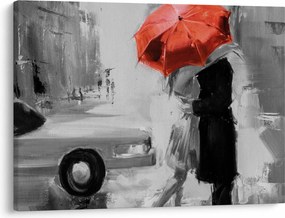 Kép - Szerelmespár egy esernyő alatt, piros (70x50 cm)