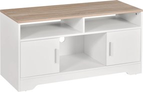 HOMCOM TV Szekrény TV Állvány Nappaliba Nagy Tárolóhellyel Nyitott Polcokkal Kábelkezelés Klasszikus Design 105x40x52 cm Fehér | Aosom