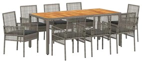 vidaXL Kert étkező szett 9 pcs Szürke polirattan