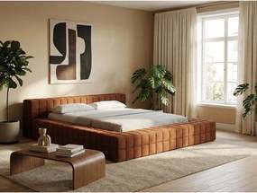 Világoskék kárpitozott franciaágy ágyráccsal 140x200 cm Akela – Makamii