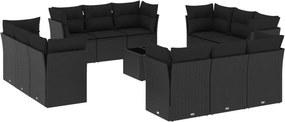 vidaXL 13 részes fekete polyrattan kerti ülőgarnitúra párnákkal