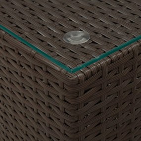 3 db barna polyrattan kisasztal üveg asztallappal