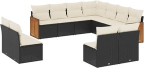 vidaXL 11 részes fekete polyrattan kerti ülőgarnitúra párnákkal