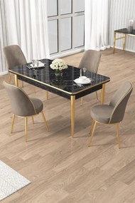 Rewa étkezőgarnitúra, fekete márvány-arany, 110 cm – TR240CHR3047