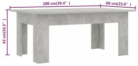 betonszürke szerelt fa dohányzóasztal 100 x 60 x 42 cm