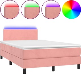 vidaXL rózsaszín bársony rugós és LED-es ágy matraccal 120x200 cm