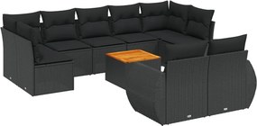 vidaXL 10 részes fekete polyrattan kerti ülőgarnitúra párnákkal