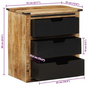 tömör mangófa tálalószekrény 3 fiókkal 55 x 35 x 60 cm