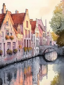 Vászonkép Canvas Belgium Brugge Óváros Csatorna Híd Hajnal 60x80