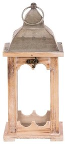 Fa lámpa fém tetővel, magasság 29 cm, természetesszínű