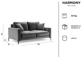 Harmony türkiz bársony kanapé, 158 cm - Kooko Home