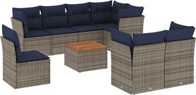 vidaXL 9 részes szürke polyrattan kerti ülőgarnitúra párnával