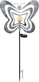 Globo 36581 Solar lámpa, ezüstszürke/fekete fém, matt fekete műanyag, átlátszó gömb repedezett üveg hatással, tolókapcsoló, AAA 300mAh 1.2V elemmel, IP44, HxSzxM: 380x60x830mm, tartozék: 0.06W 3V LED, 3000K