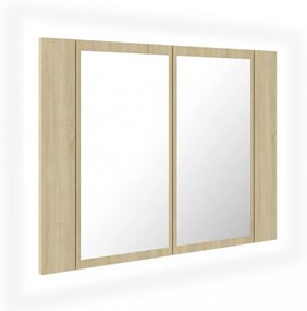tölgyszínű akril LED-es tükrös fürdőszobaszekrény 60x12x45 cm