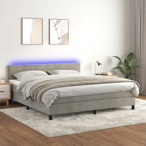 világosszürke bársony rugós és LED-es ágy matraccal 180x200 cm