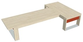 Verno+ S asztal 200 x 370 cm, kiegészítő íróasztallal, akác / narancs