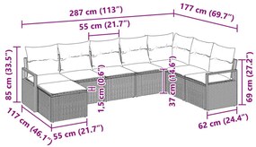 8 darabos kerti kanapé szett párnákkal Barna polyrattan, 2 személyes kerti kanapé párnákkal Barna polyrattan