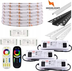 40m Homlokzati szett Led szalag Cob Rgb+cct 16W 24V IP65 +Profil Fehér/Fekete