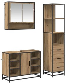 Fürdőszoba bútor szett 3 pcs kézműves tölgy 35 x 37.5 x 166 cm