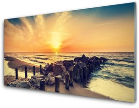 Üvegkép Hullámtörő Beach Sea West 120x60cm 4 fogas