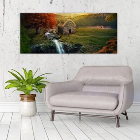 Egy ház képe egy mesebeli tájban (120x50 cm)