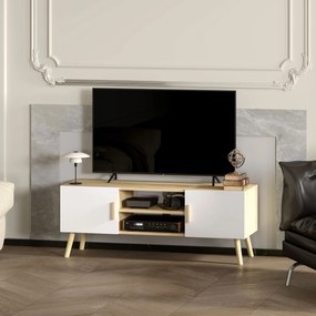 HOMCOM Tölgyfa TV Állvány 50 Inch TV-hez Polcokkal, 2 Szekrénnyel és Kábeltartóval, 110 x 36,2 x 42 cm | Aosom
