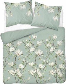 Menta ágyneműhuzat fehér magnólia virágokkal 220x200 Pamut
