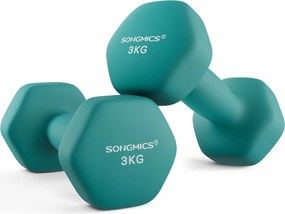 2 db-os neoprén hatszögletű súlyzókészlet, 2 x 3 kg, kékeszöld