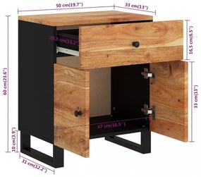 vidaXL tömör akácfa és szerelt fa éjjeliszekrény 50 x 33 x 60 cm