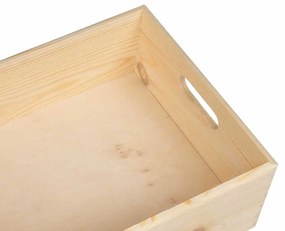 Fa doboz fogantyúkkal 40x30x13 cm tömör fa fenyő
