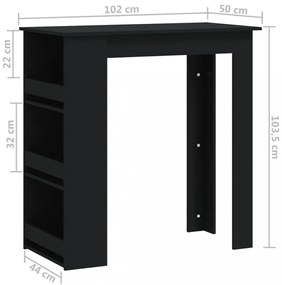 fekete szerelt fa bárasztal tárolórekesszel 102 x 50 x 103,5 cm